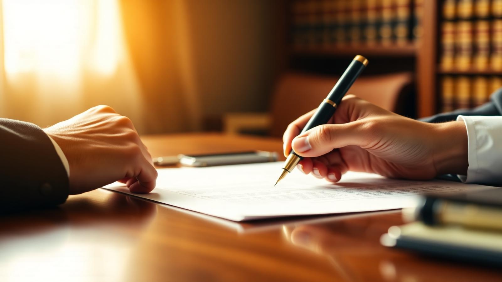Assinatura de contrato em escritório de advocacia